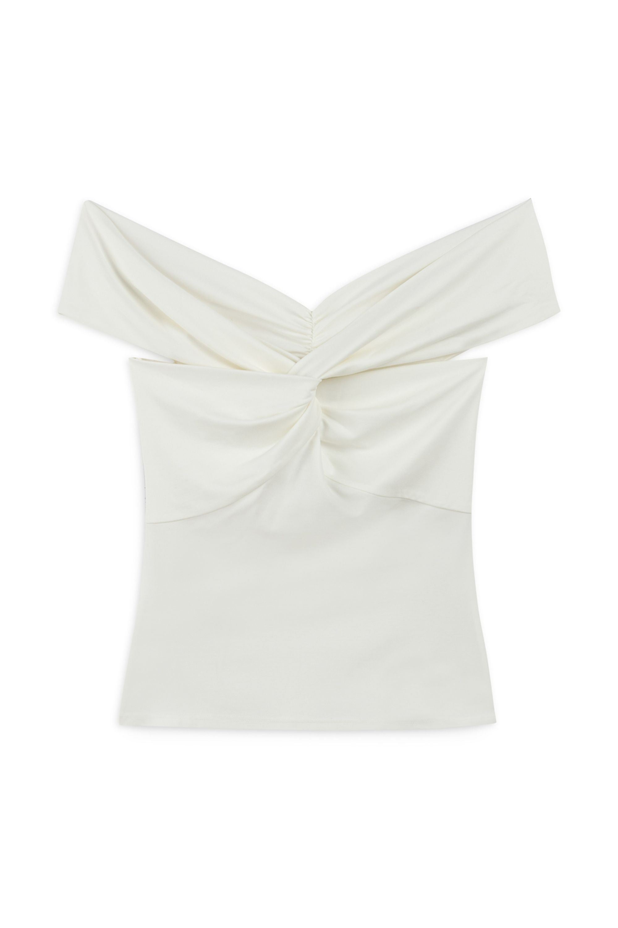 Ecru Twist Detail Open Shoulder Blouse