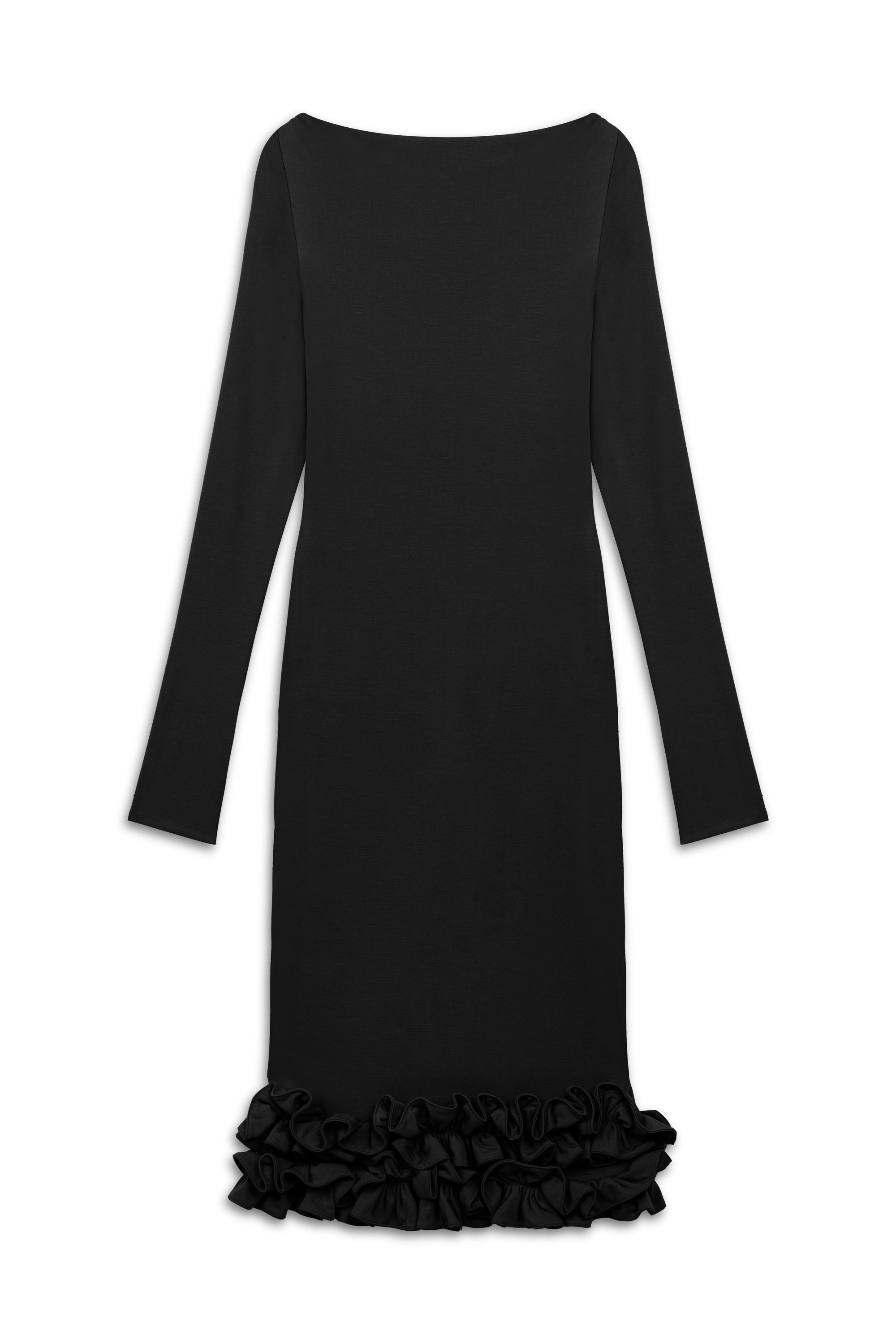 Black Jersey Maxi Dress with Ruffle Detail