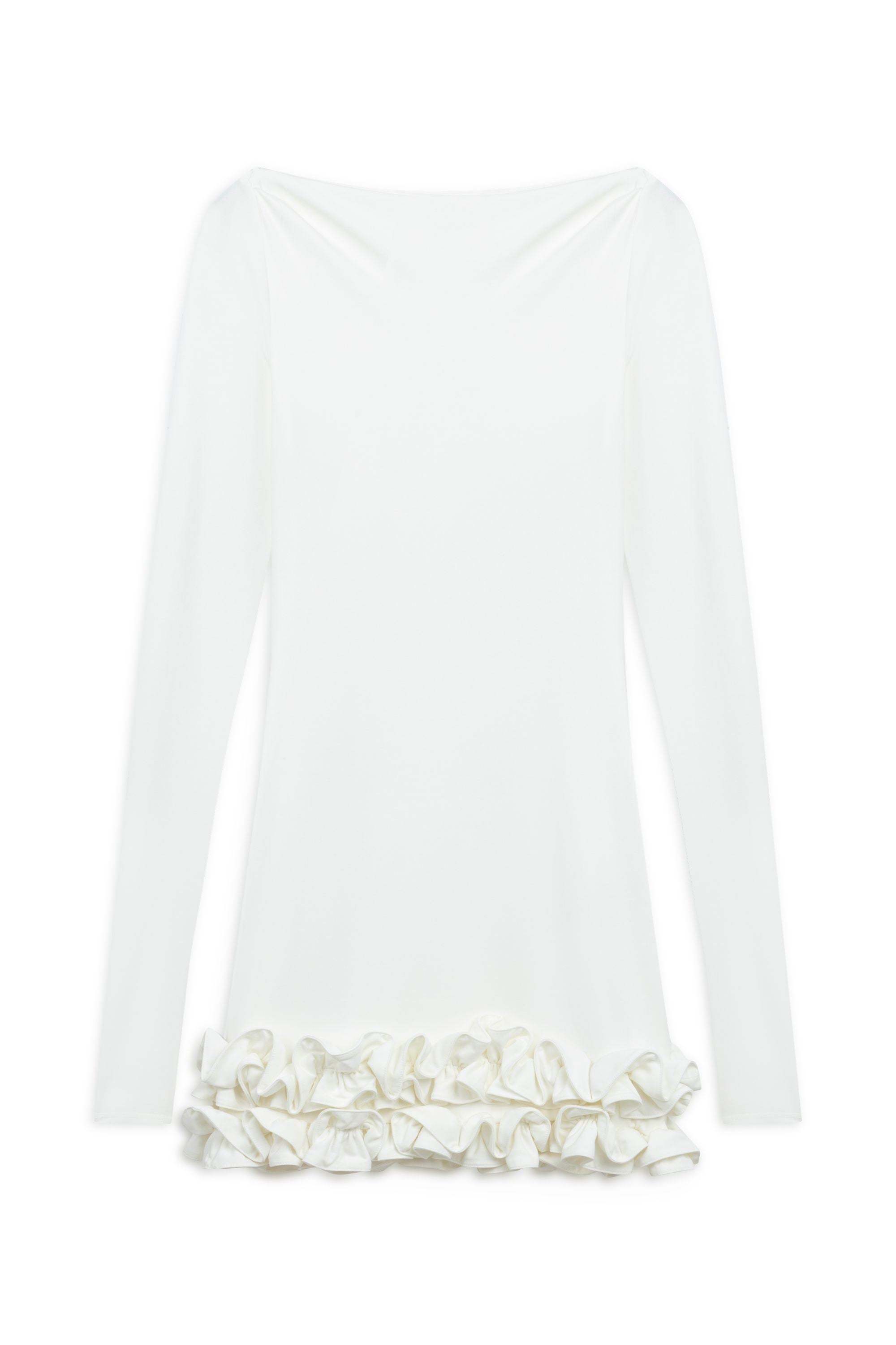 Ecru Frill Detailed Jersey Mini Dress