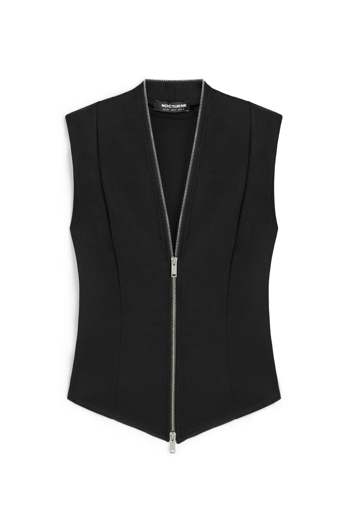 Black Zipper Design Woven Blouse