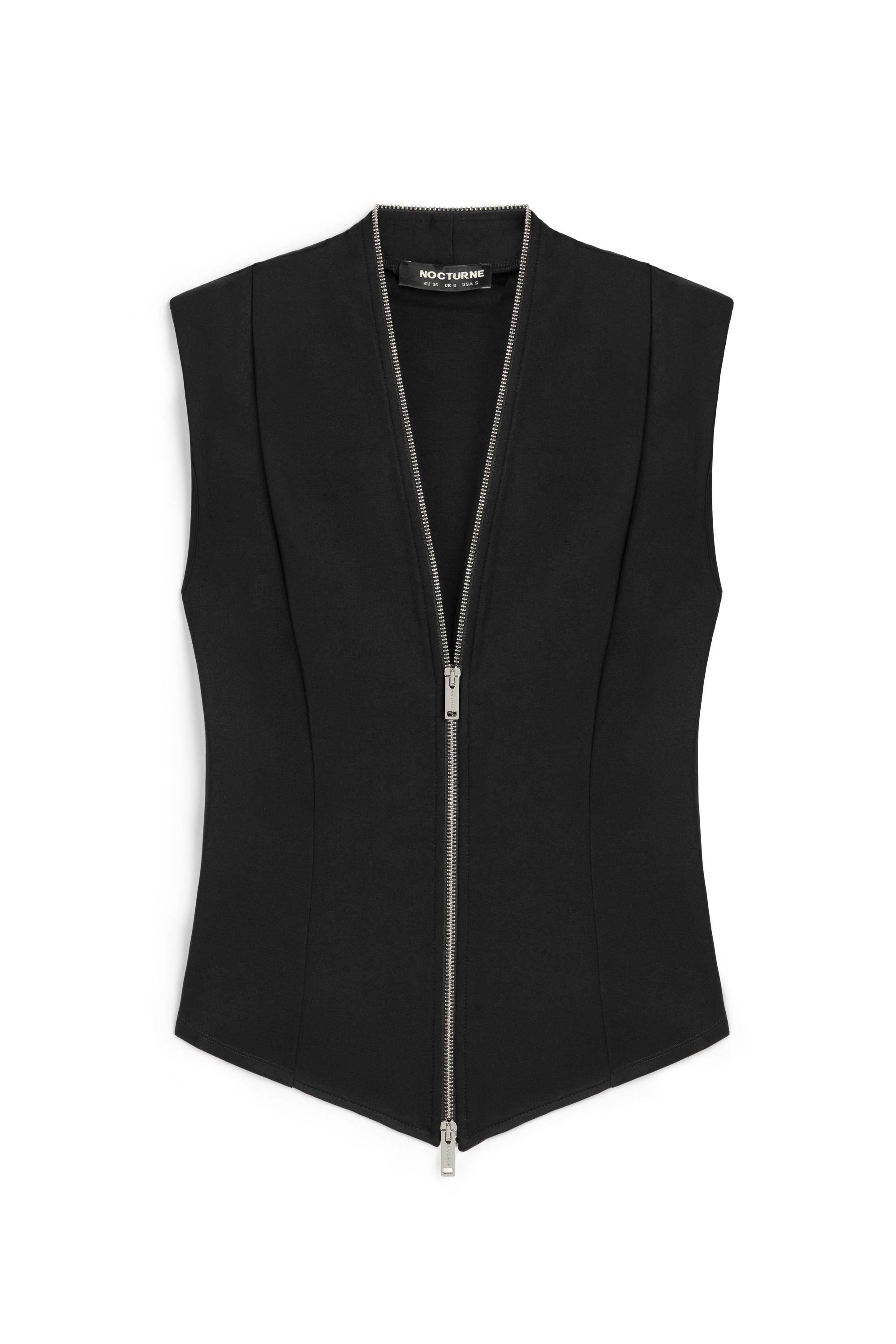 Black Zipper Design Woven Blouse