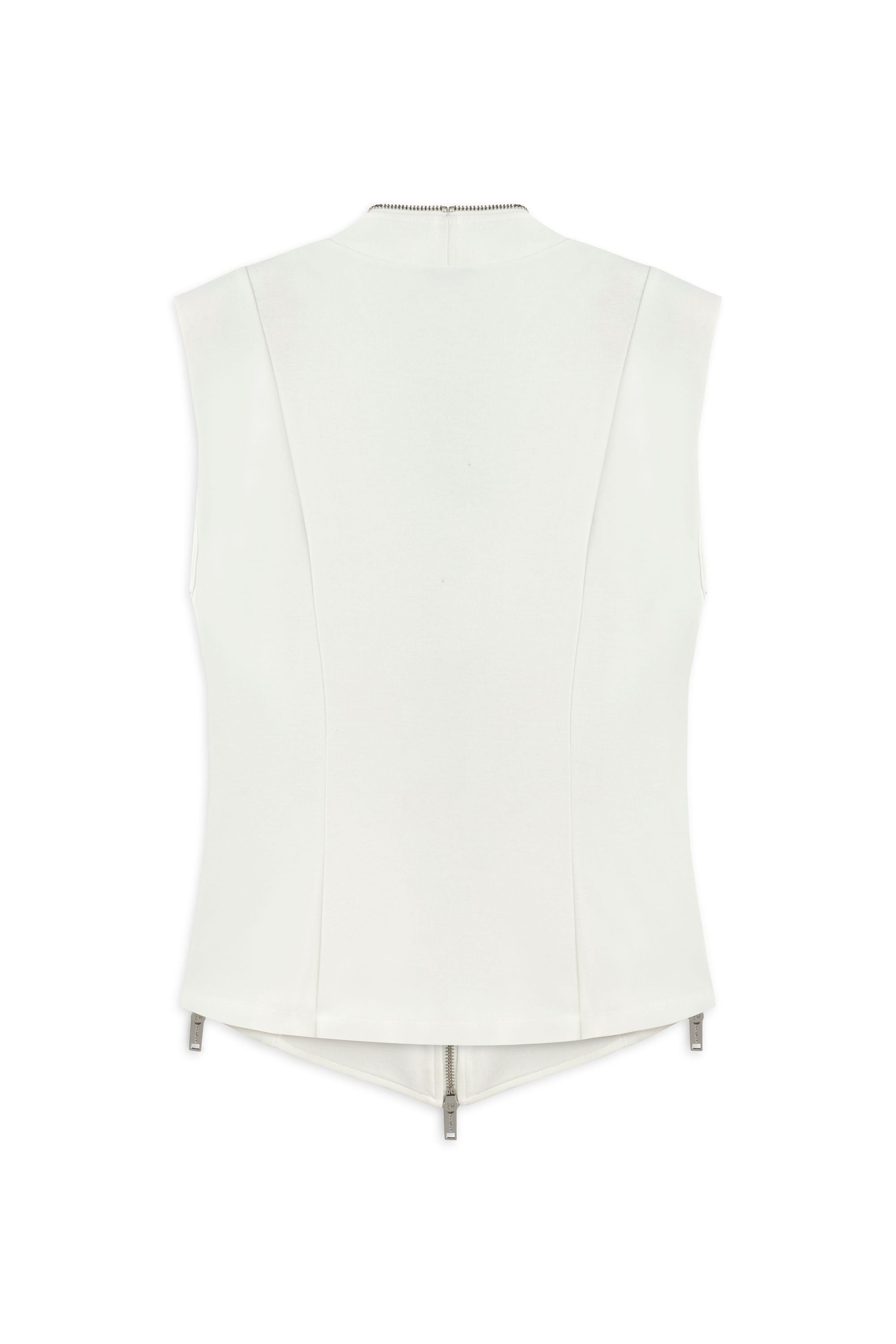 Ecru Zipper Design Woven Blouse