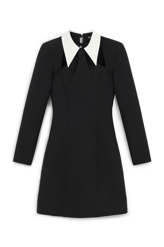 Black and White Tie Collar Mini Dress