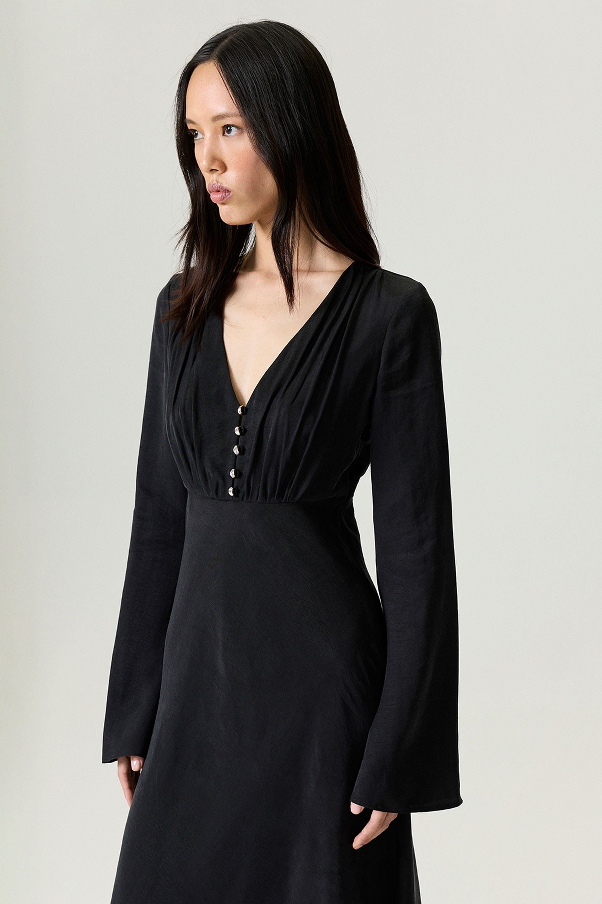 Black Crystal Button Detailed Maxi Dress