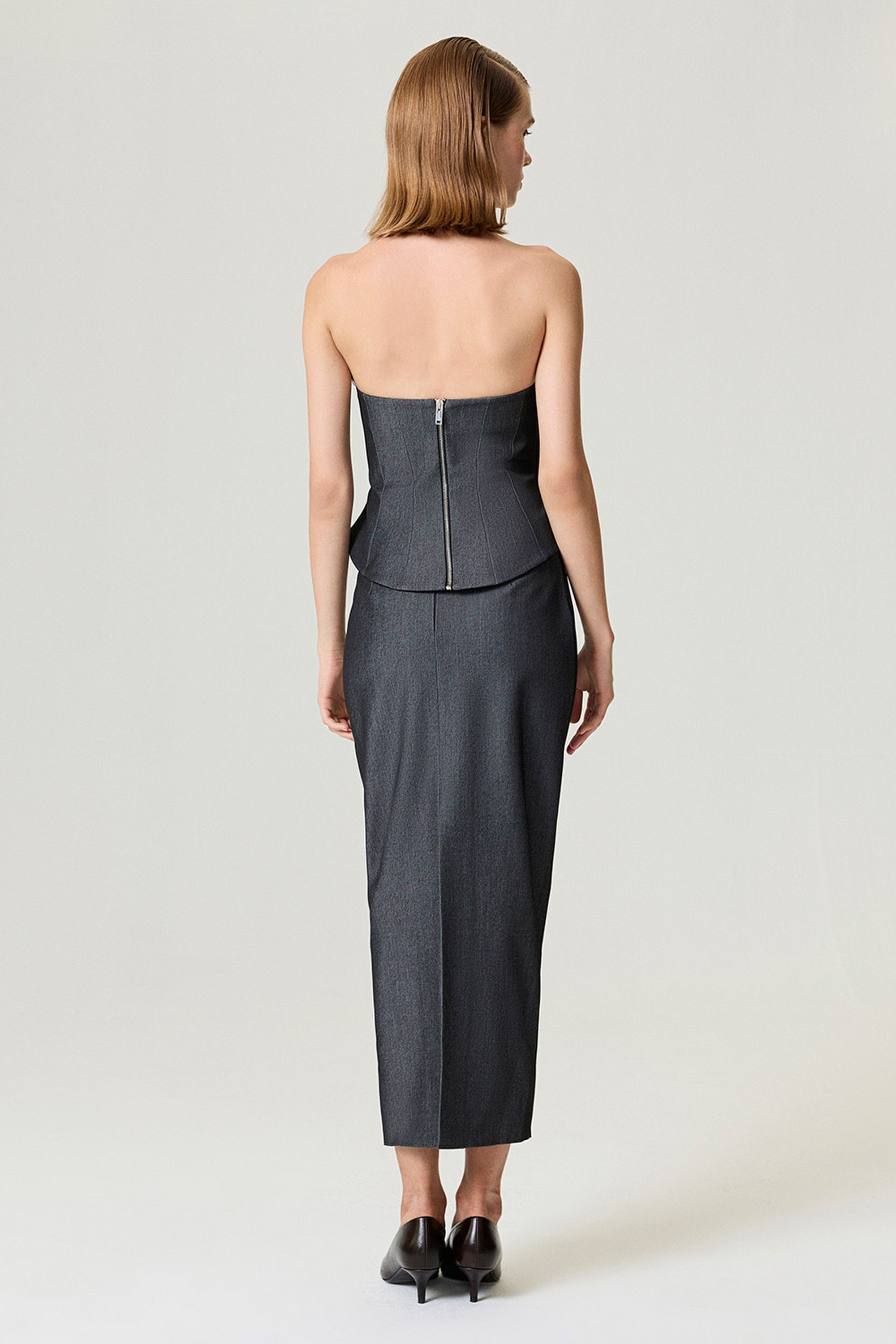 Back Slit Tailored Maxi Skirt
