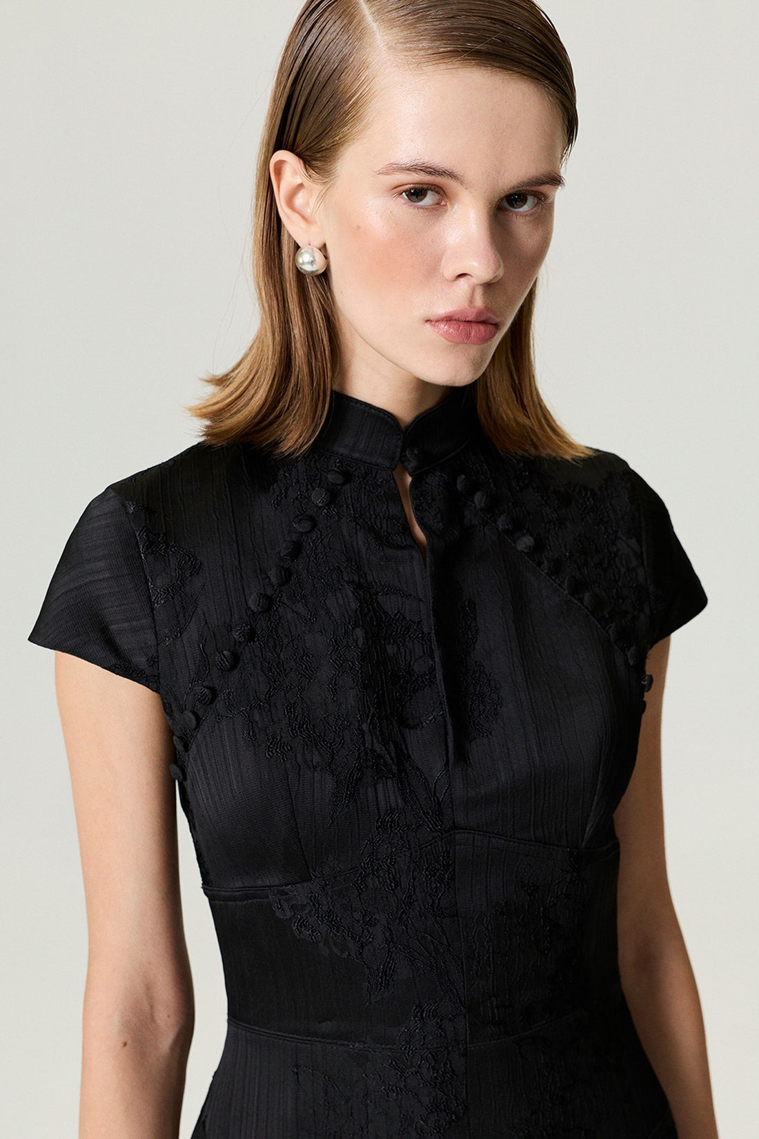 Black Slit Detail Japanese-Inspired Maxi Dress