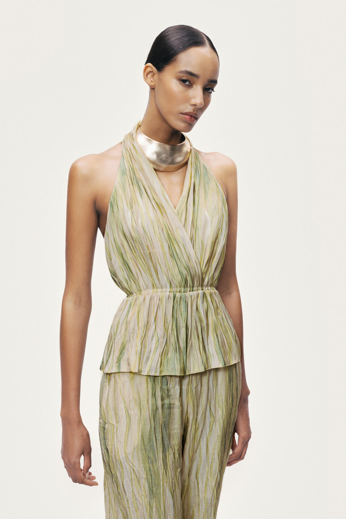 Green Abstract Print Straight Leg Trousers