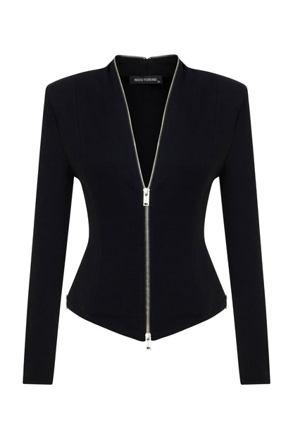 Black Zipper Detailed Blouse
