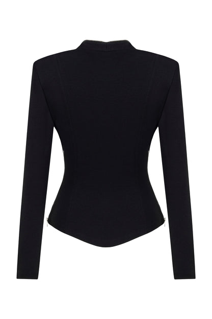 Black Zipper Detailed Blouse