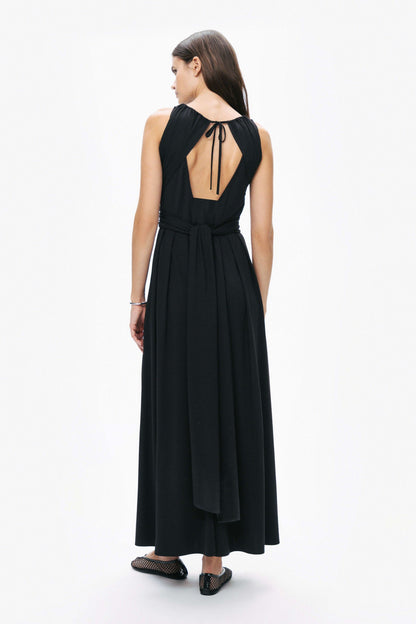 Black Maxi Dress with Belt Ties