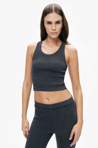 Anthracite Ribbed Bell-Bottom Pants