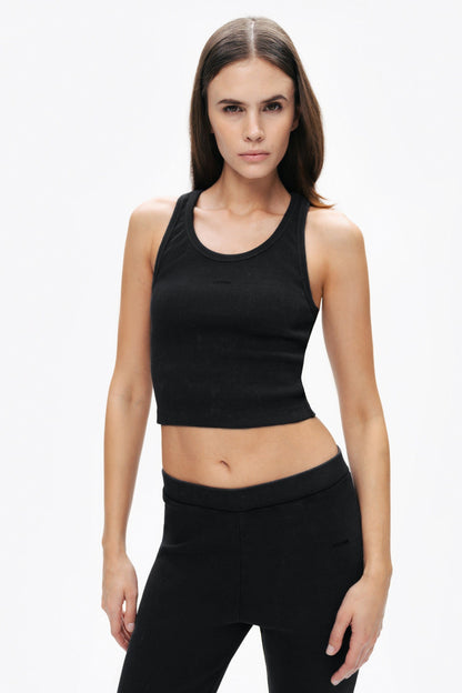 Black Sleeveless Ribbed Crop Top