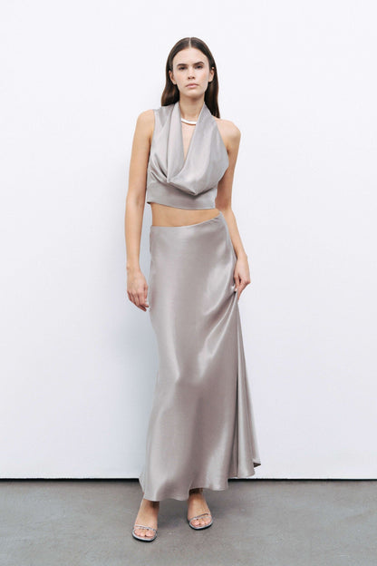 Mink Satin Look Midi Skirt
