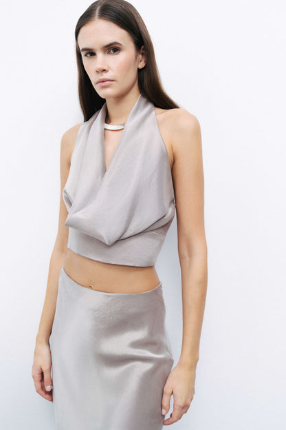 Mink Backless Belted Blouse