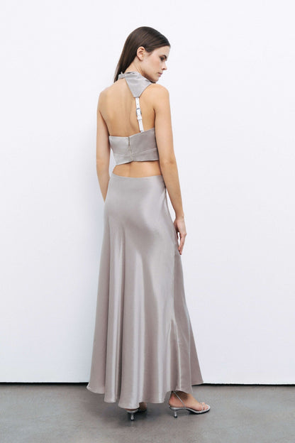 Mink Satin Look Midi Skirt