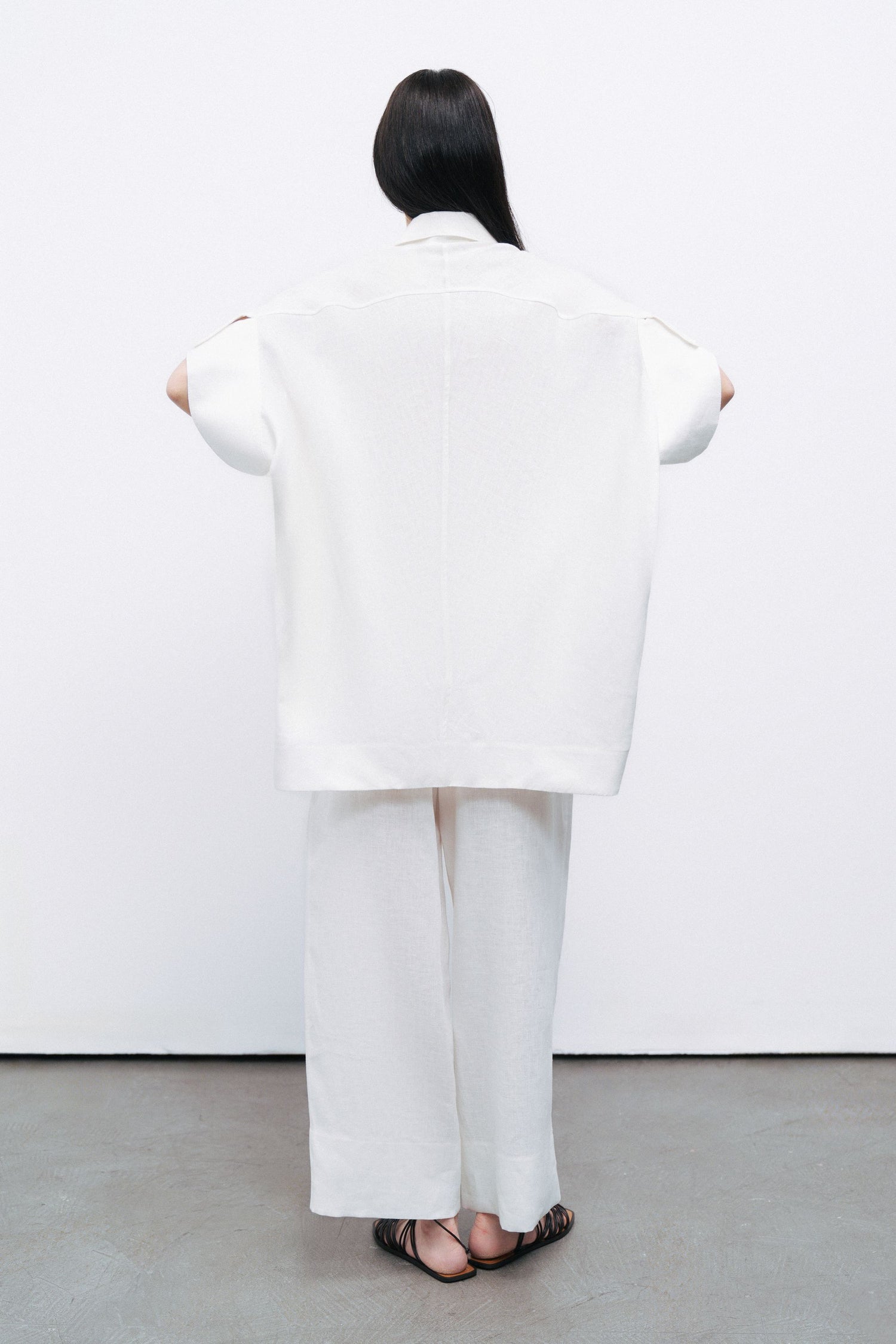 Ecru Linen Double Leg Pants
