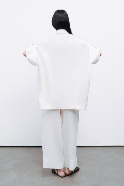 Ecru Linen Double Leg Pants