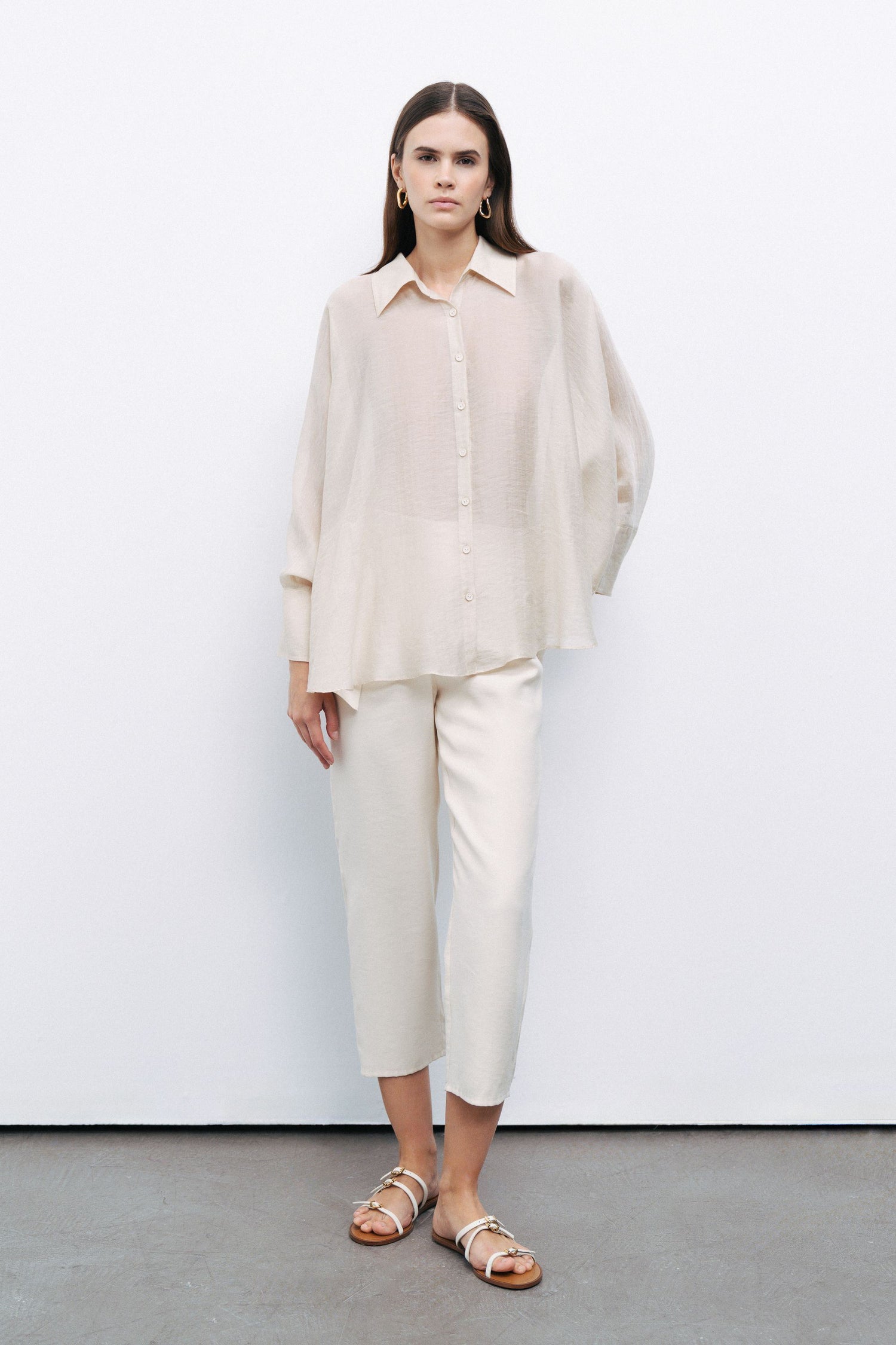 Beige Embroidered Detailed Shirt