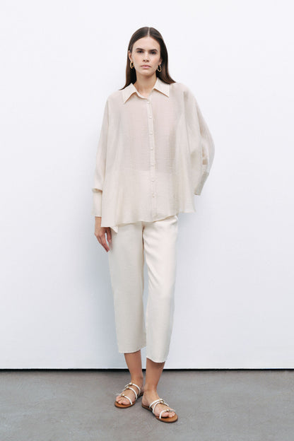 Beige Embroidered Detailed Shirt