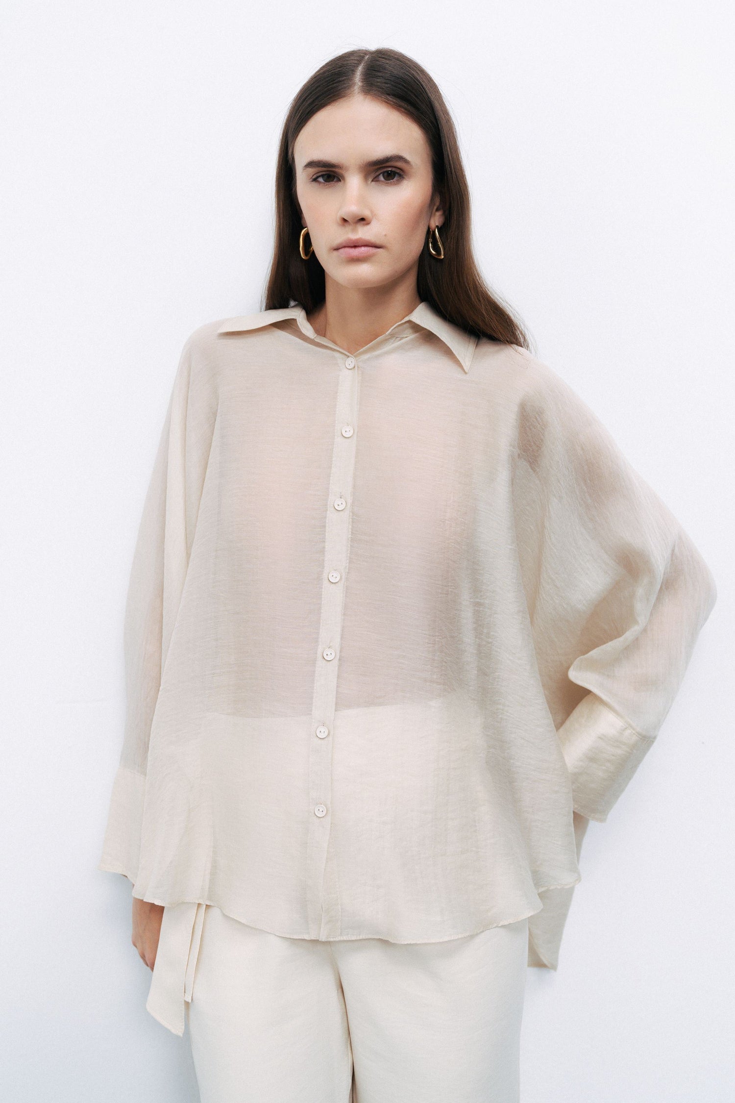 Beige Embroidered Detailed Shirt