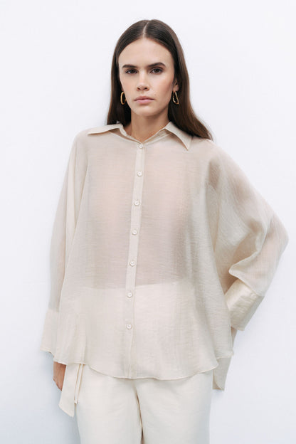 Beige Embroidered Detailed Shirt