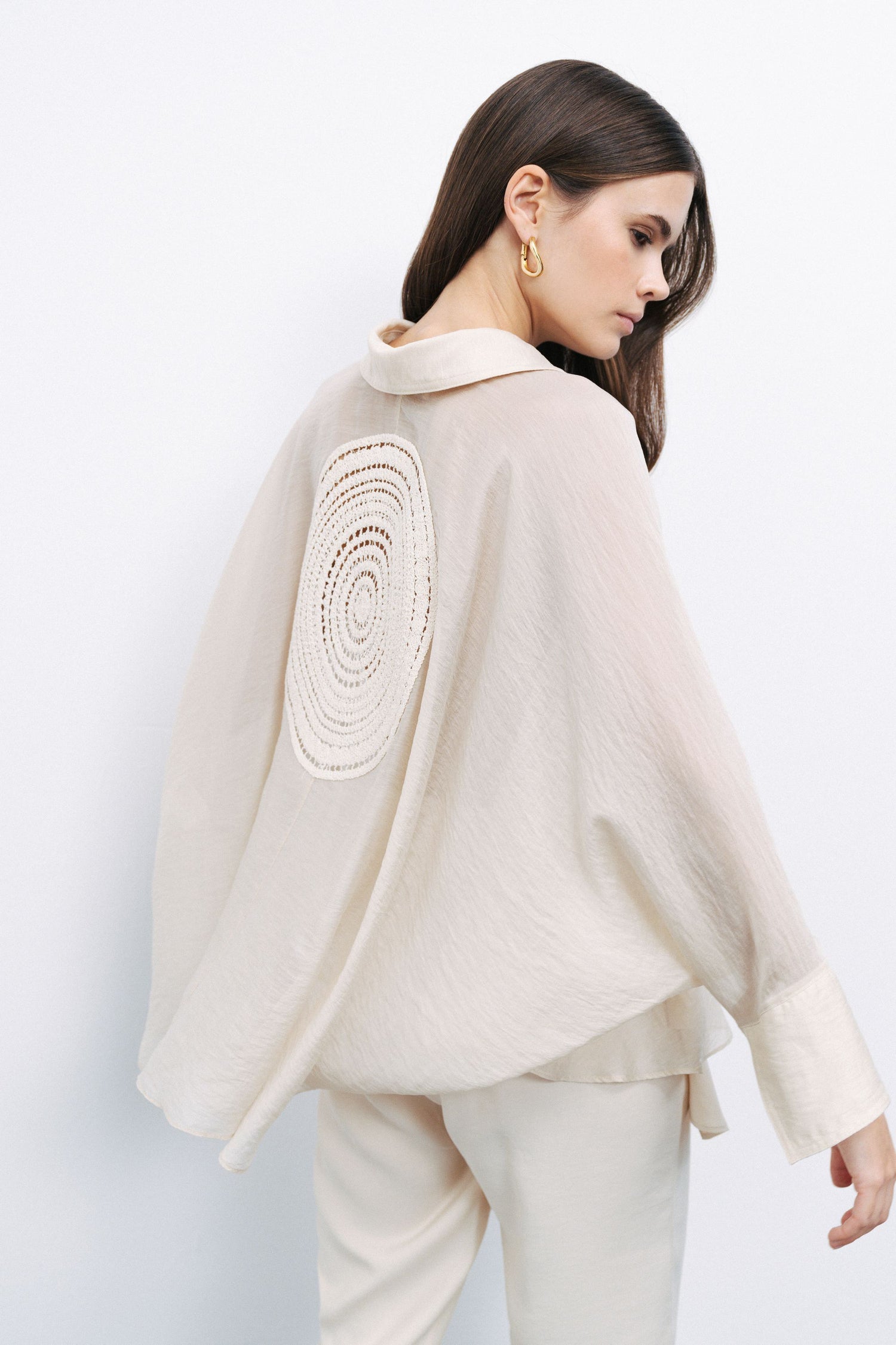 Beige Embroidered Detailed Shirt