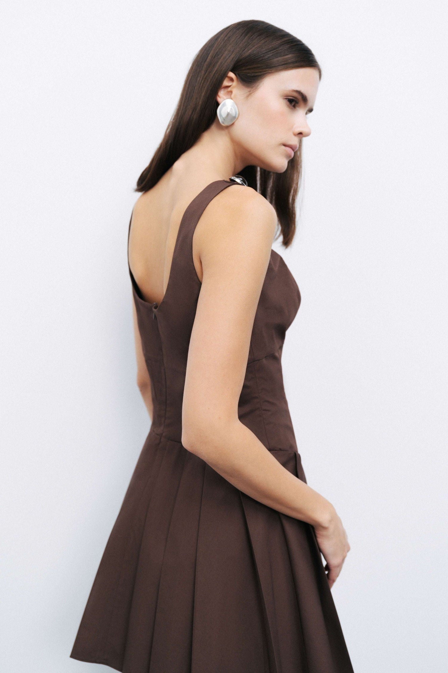 Coffee Accesory Detailed Corset Look Mini Dress