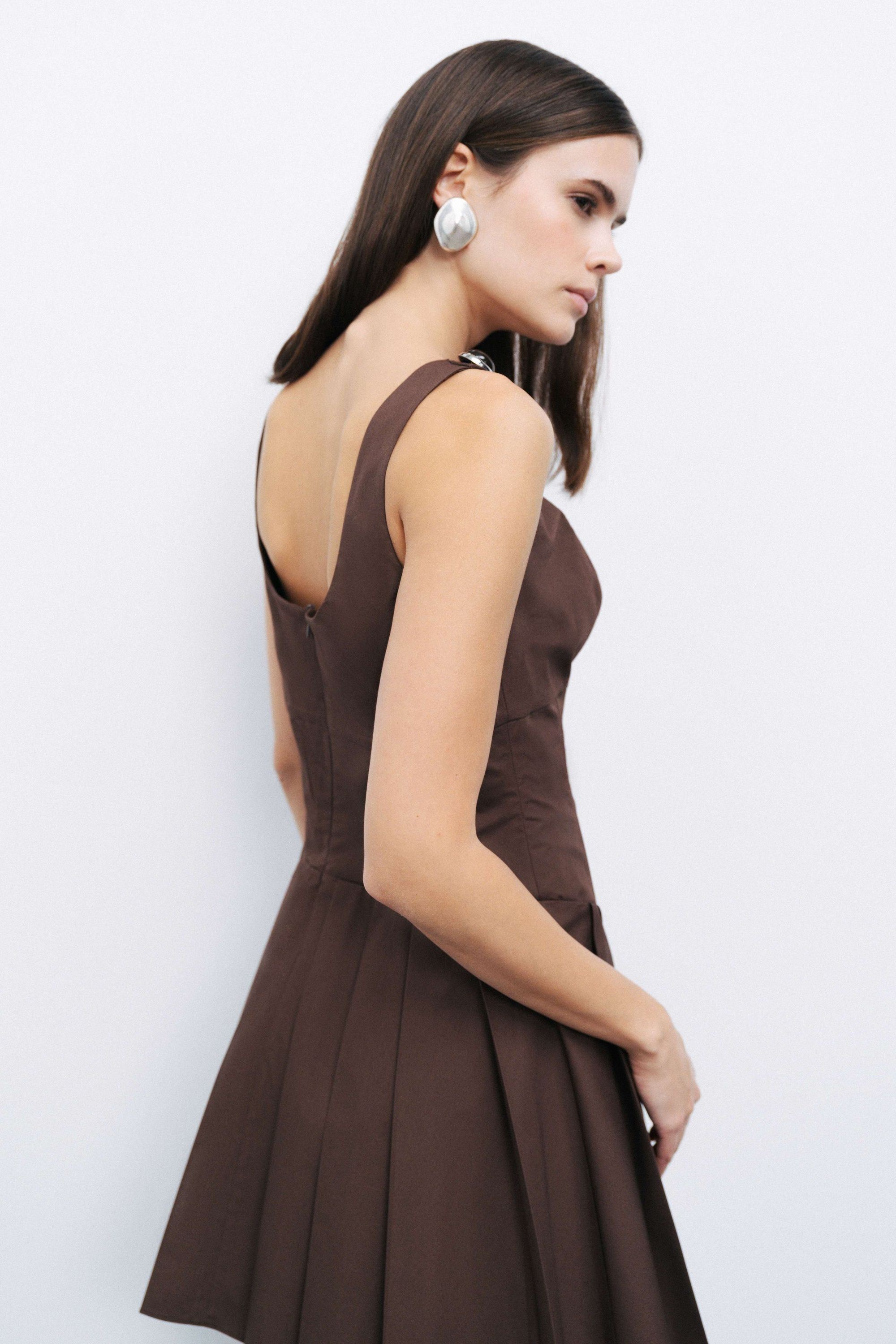 Coffee Accesory Detailed Corset Look Mini Dress