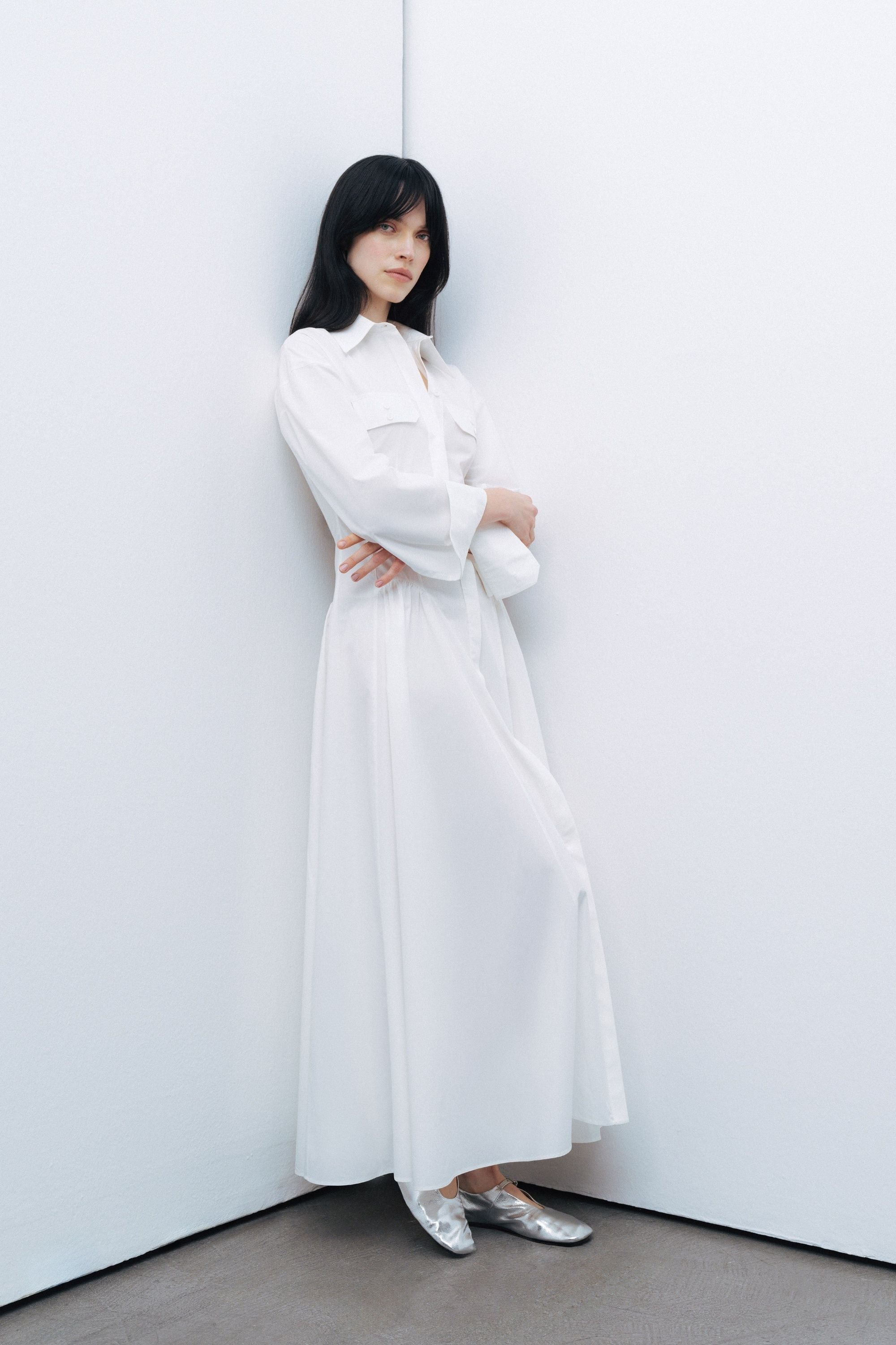 Ecru Gathered Detailed Maxi Dress