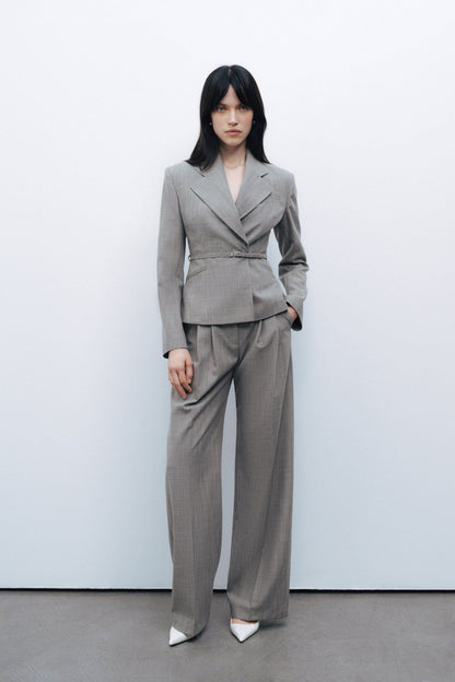 Gray Thin Belted Jacket