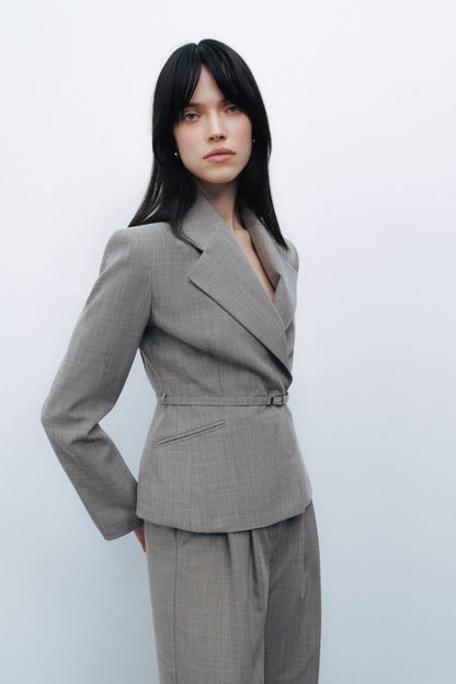 Gray Thin Belted Jacket