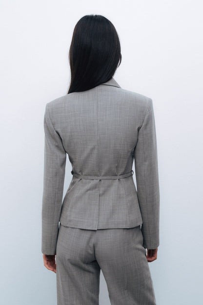 Gray Thin Belted Jacket