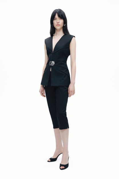 Black Metal Accessory Detailed Vest