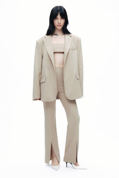 Beige Oversized Padded Blazer Jacket