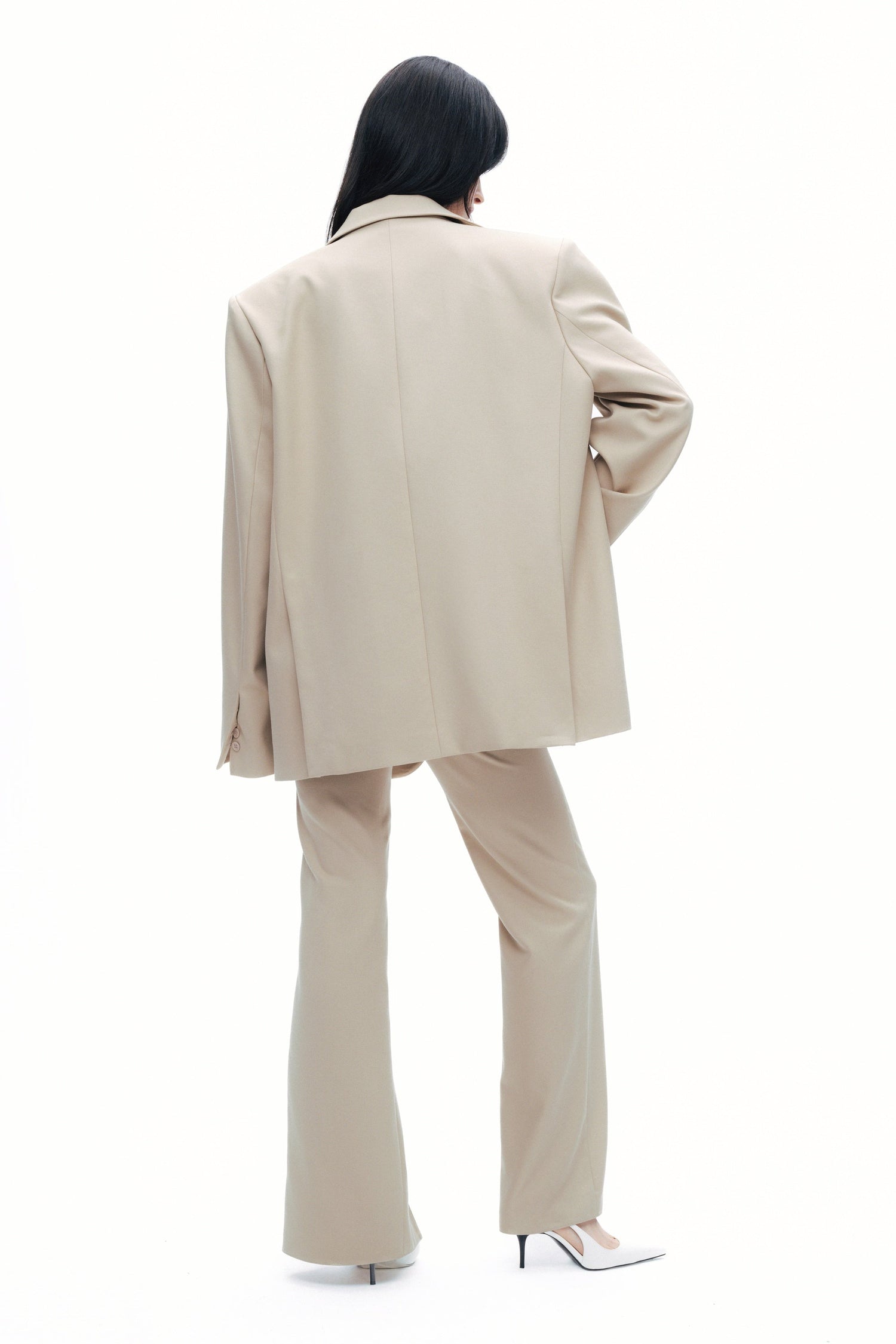 Beige Oversized Padded Blazer Jacket