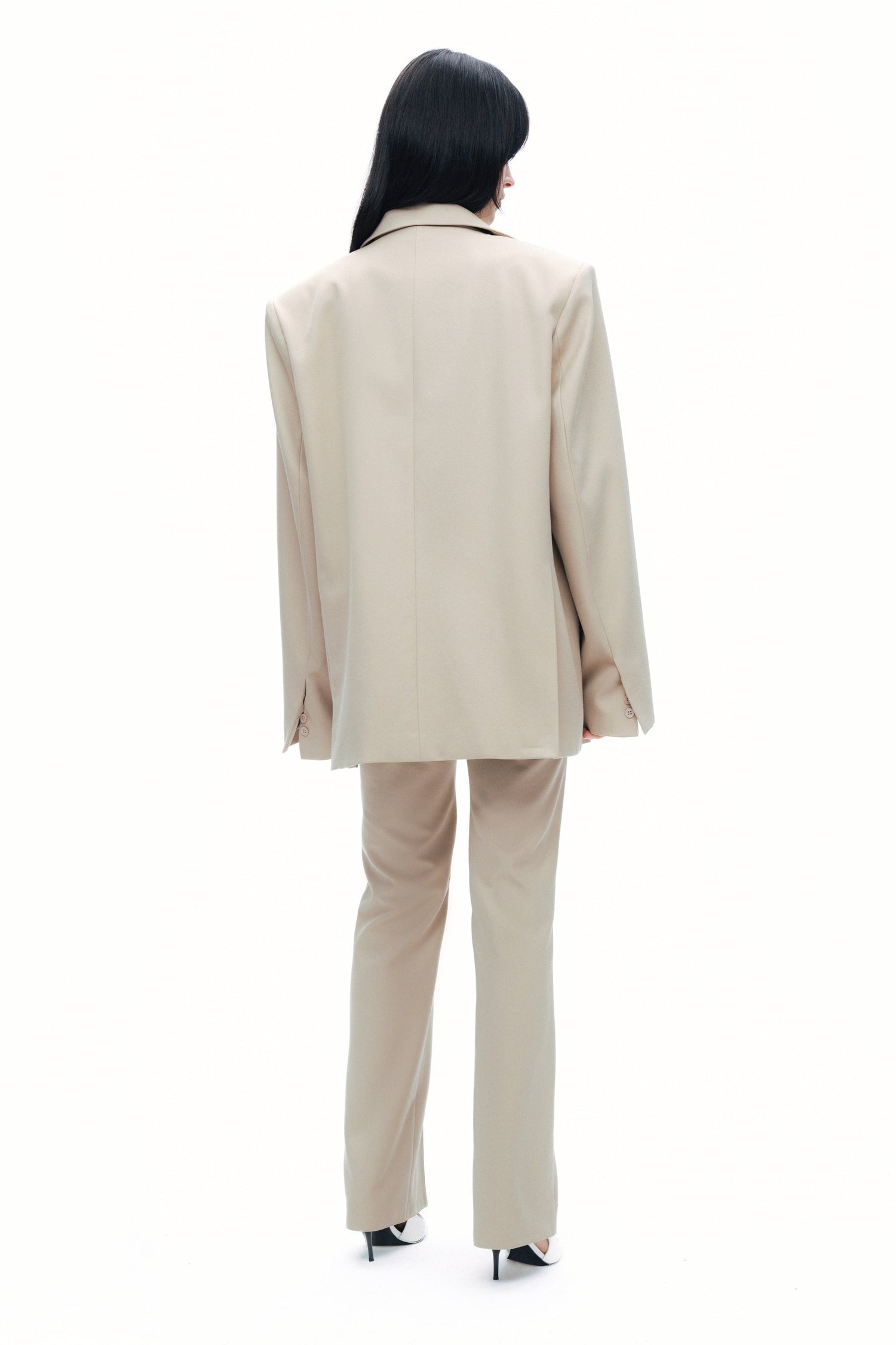 Beige Oversized Padded Blazer Jacket