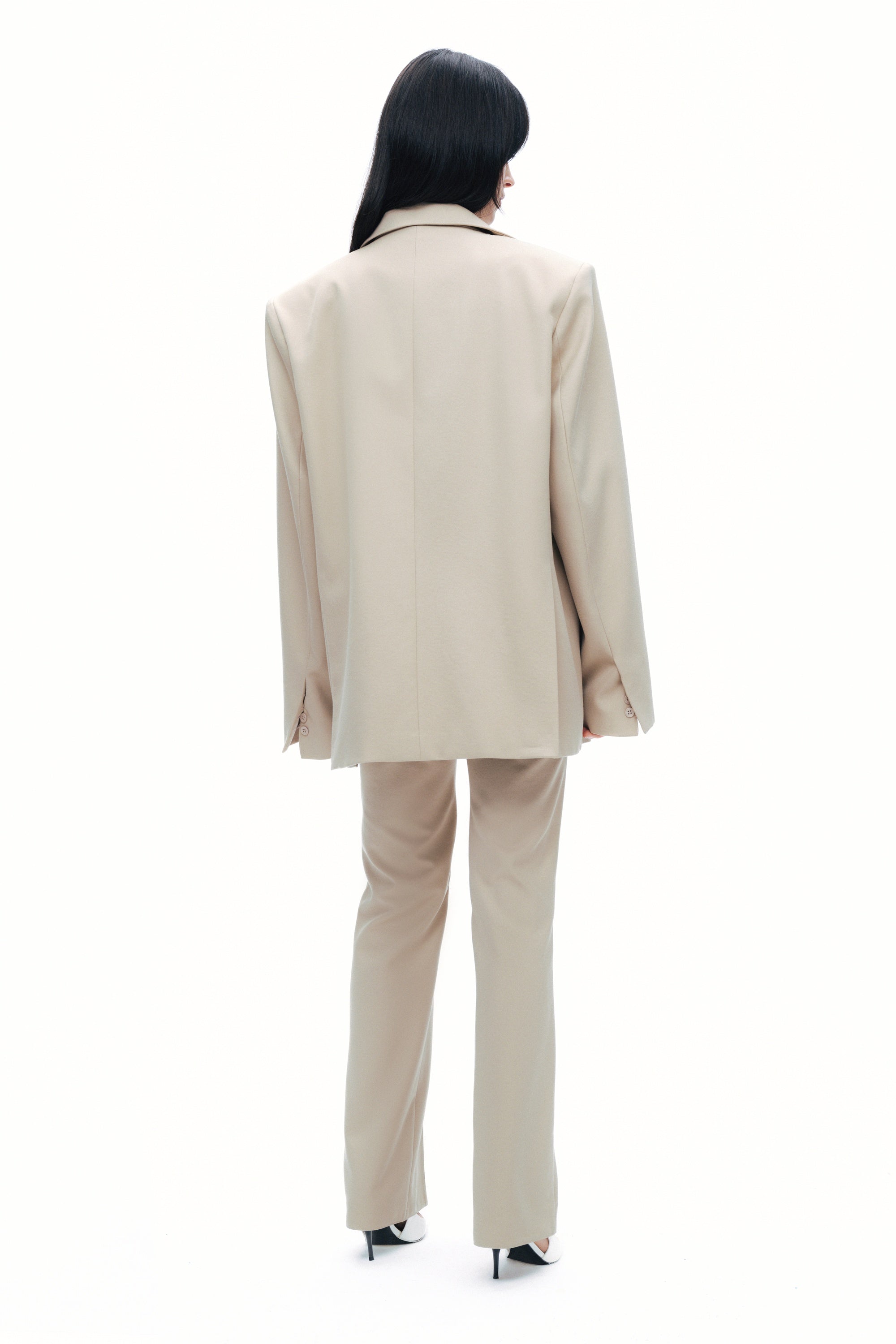 Beige Oversized Padded Blazer Jacket