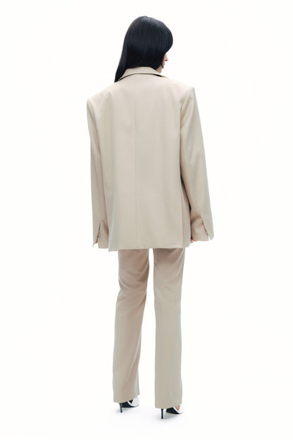 Beige Oversized Padded Blazer Jacket