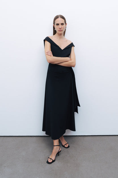 Black Tie Detail Midi Dress