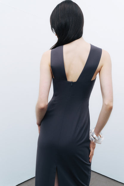 Anthracite Cut-Out Detailed Midi Dress