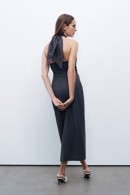 Anthracite Halter Neck Midi Dress
