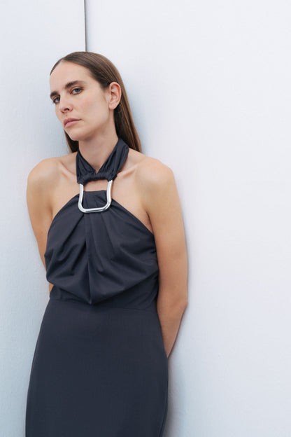 Anthracite Halter Neck Midi Dress