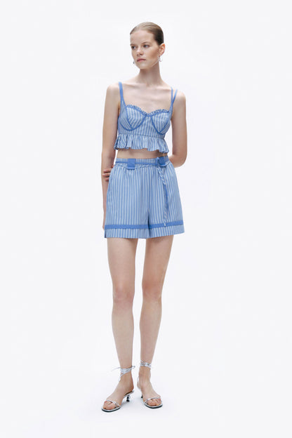 Blue Lace-Up High Waist Mini Shorts