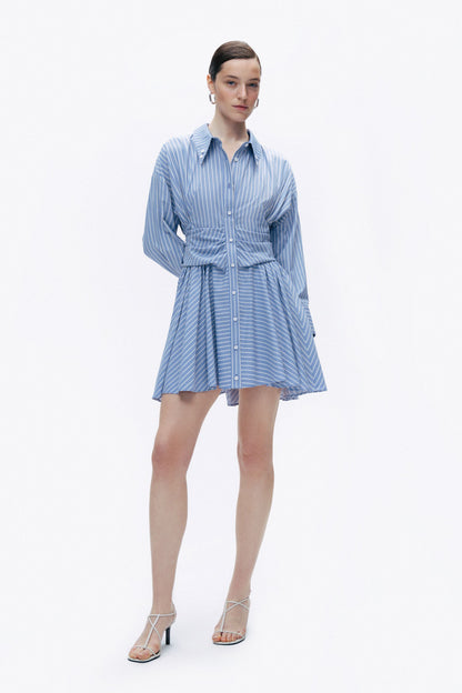 Blue Striped Mini Shirt Dress