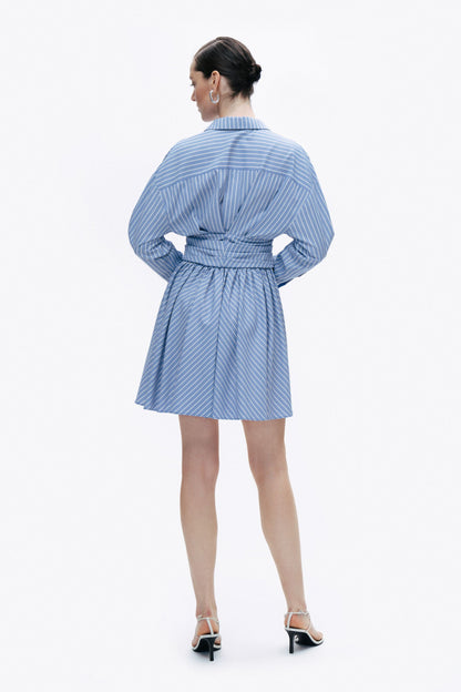 Blue Striped Mini Shirt Dress