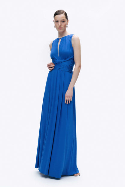 Blue Maxi Dress with Belt Detail