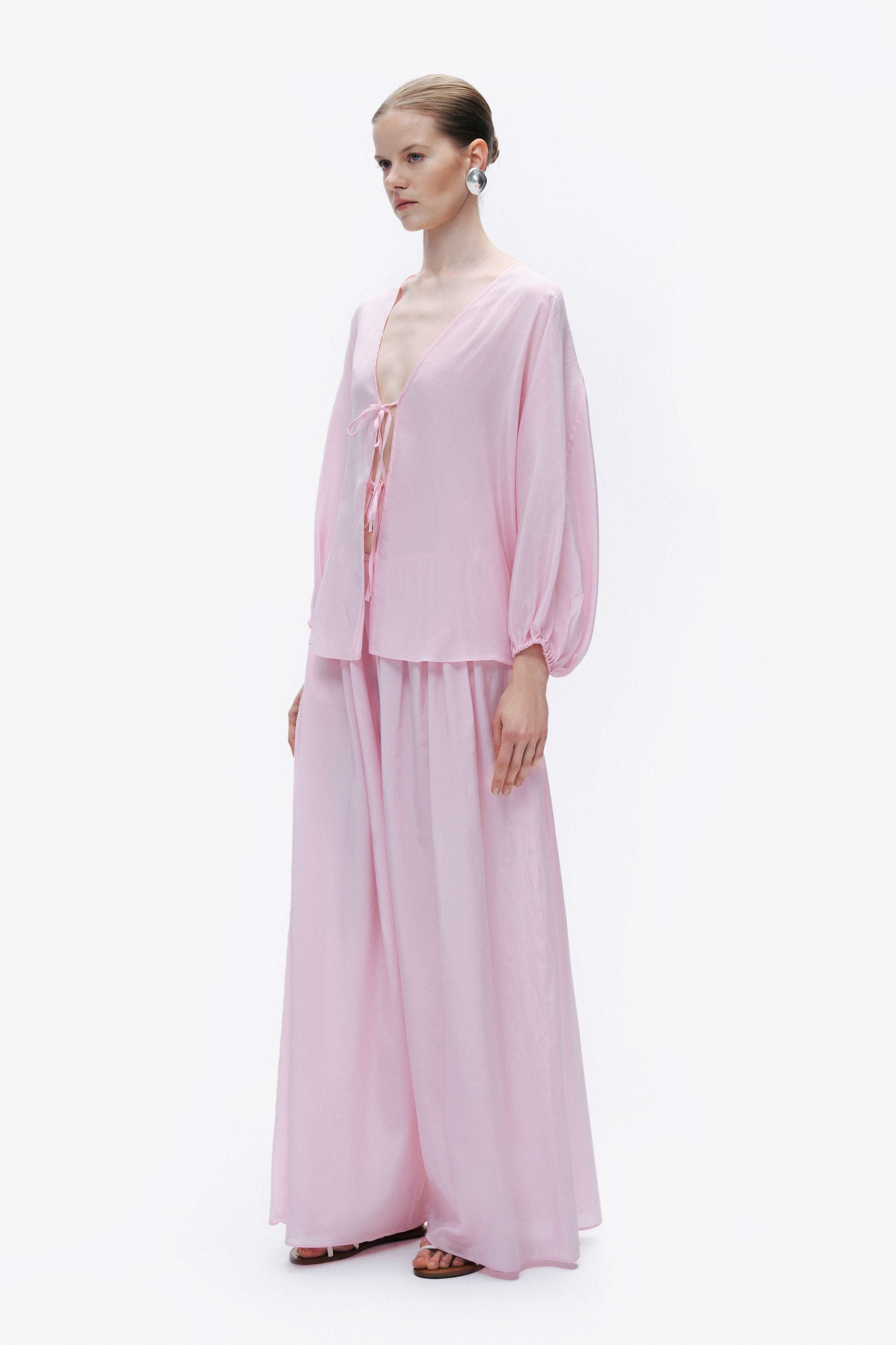 Pink Flowy Wide Leg Pants