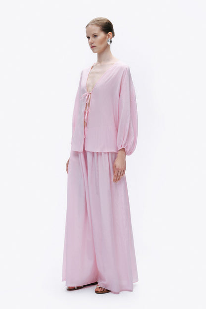 Pink Flowy Wide Leg Pants