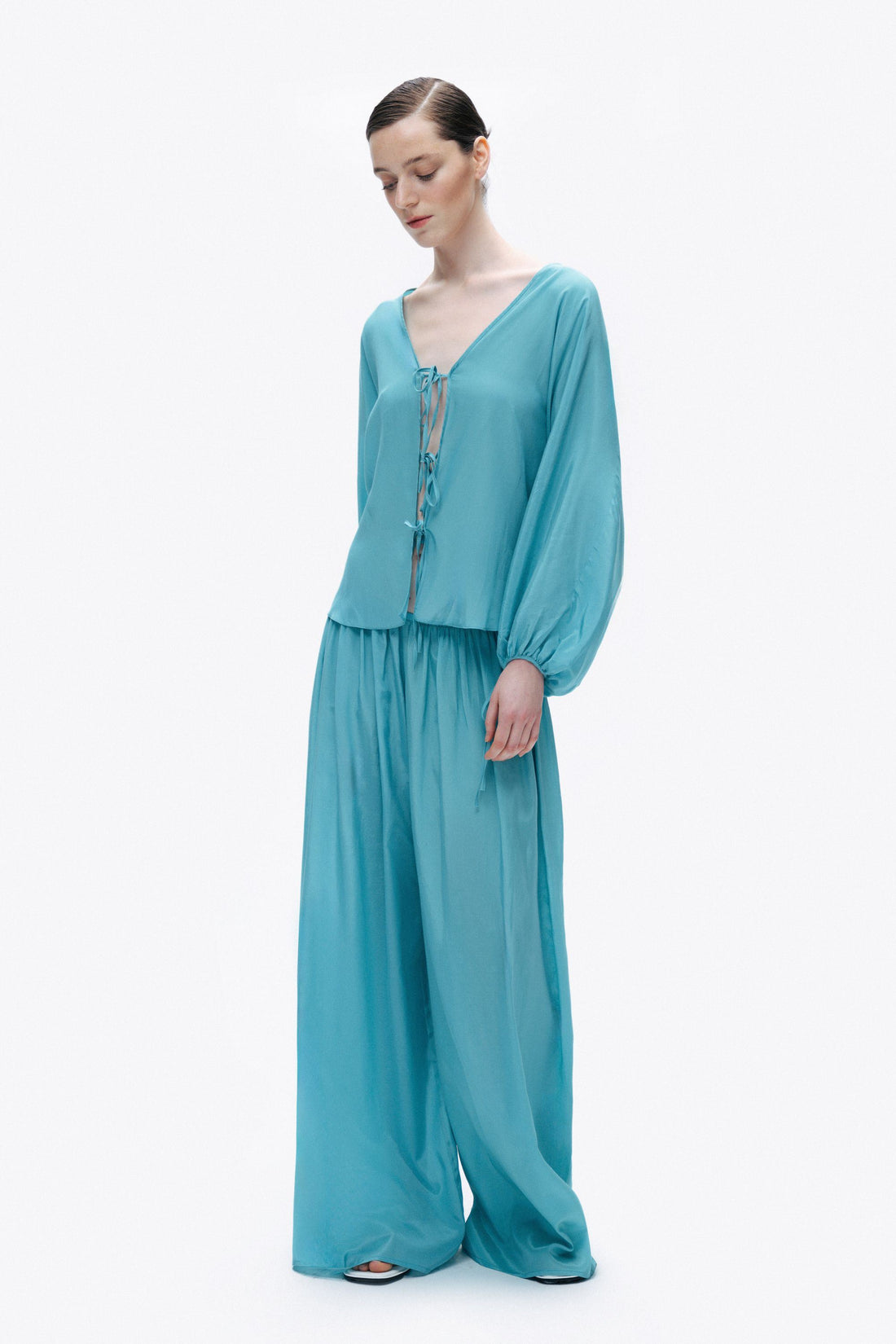 Turqoise Beaded Embroidered Shirt