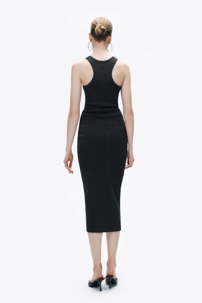 Black Printed Detail Maxi Bodycon Dress